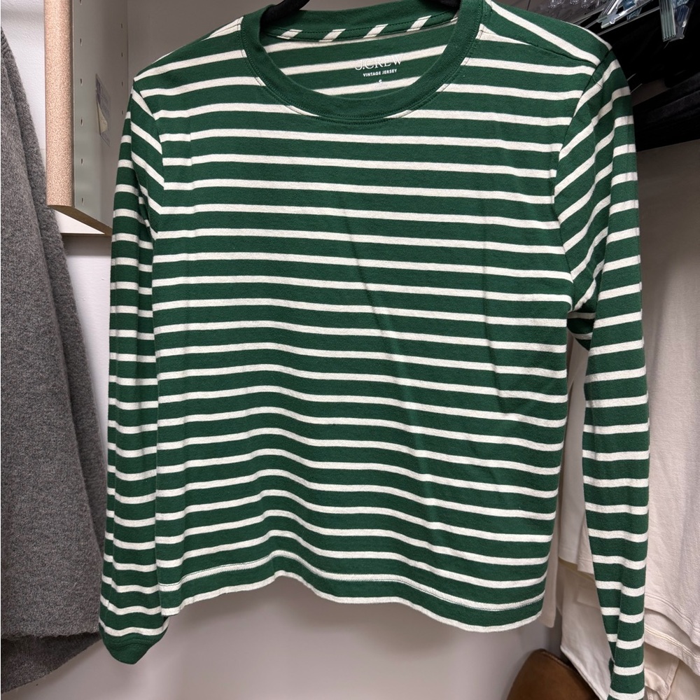 J. Crew Green and Cream Striped Jersey